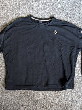 Converse Womens 2XL Cropped Black and Tan Embroidered Long Sleeve Sweatshirt